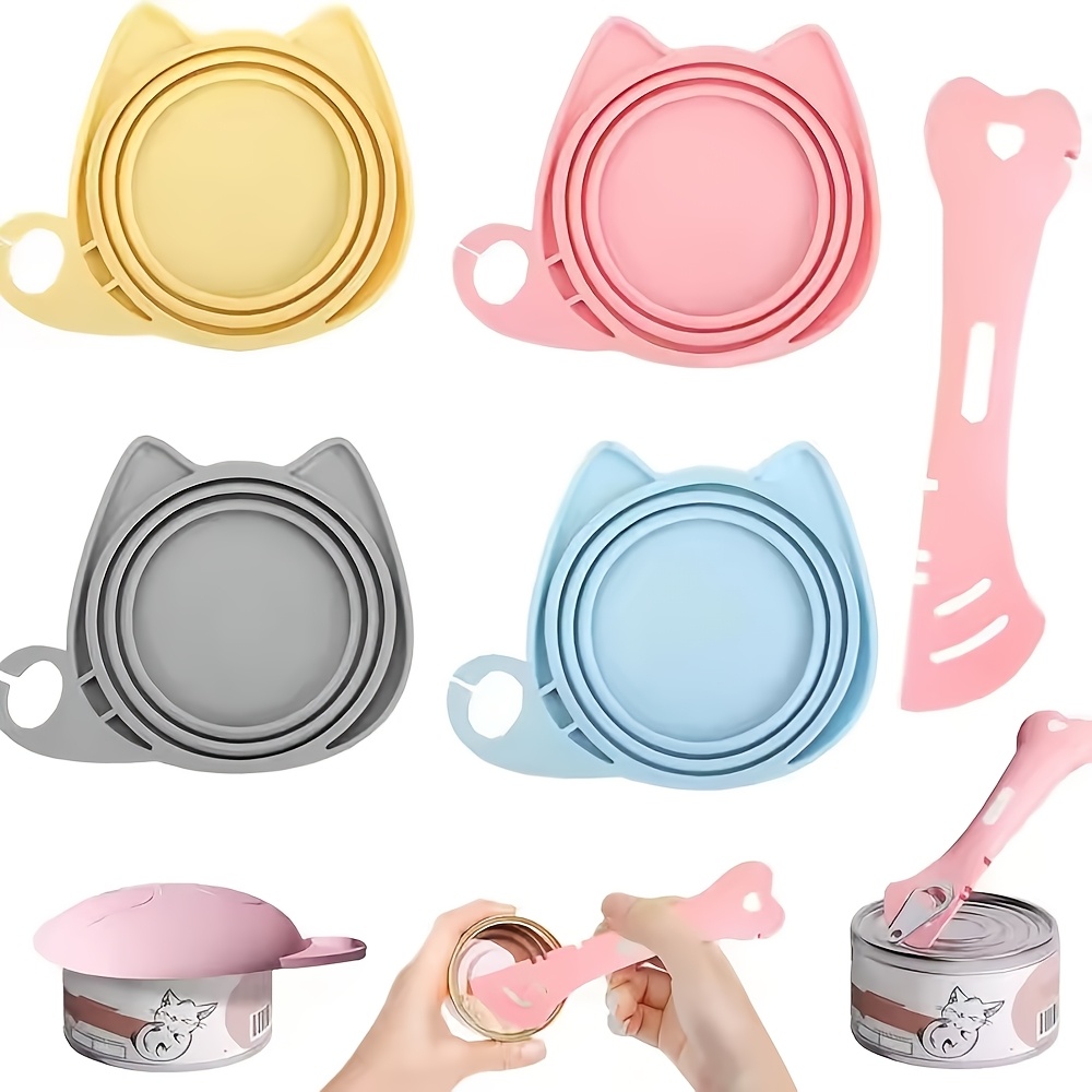 Food Storage With Scoop - ชุดฝาปิดและช้อนสำหรับอาหารสัตว์เลี้ยงแบบใช้ซ้ำได้ อุปกรณ์ตักอาหารเปียกสำหรับสัตว์เลี้ยงอเนกประสงค์ ฝาปิดกันรั่วสำหรับเก็บอาหาร