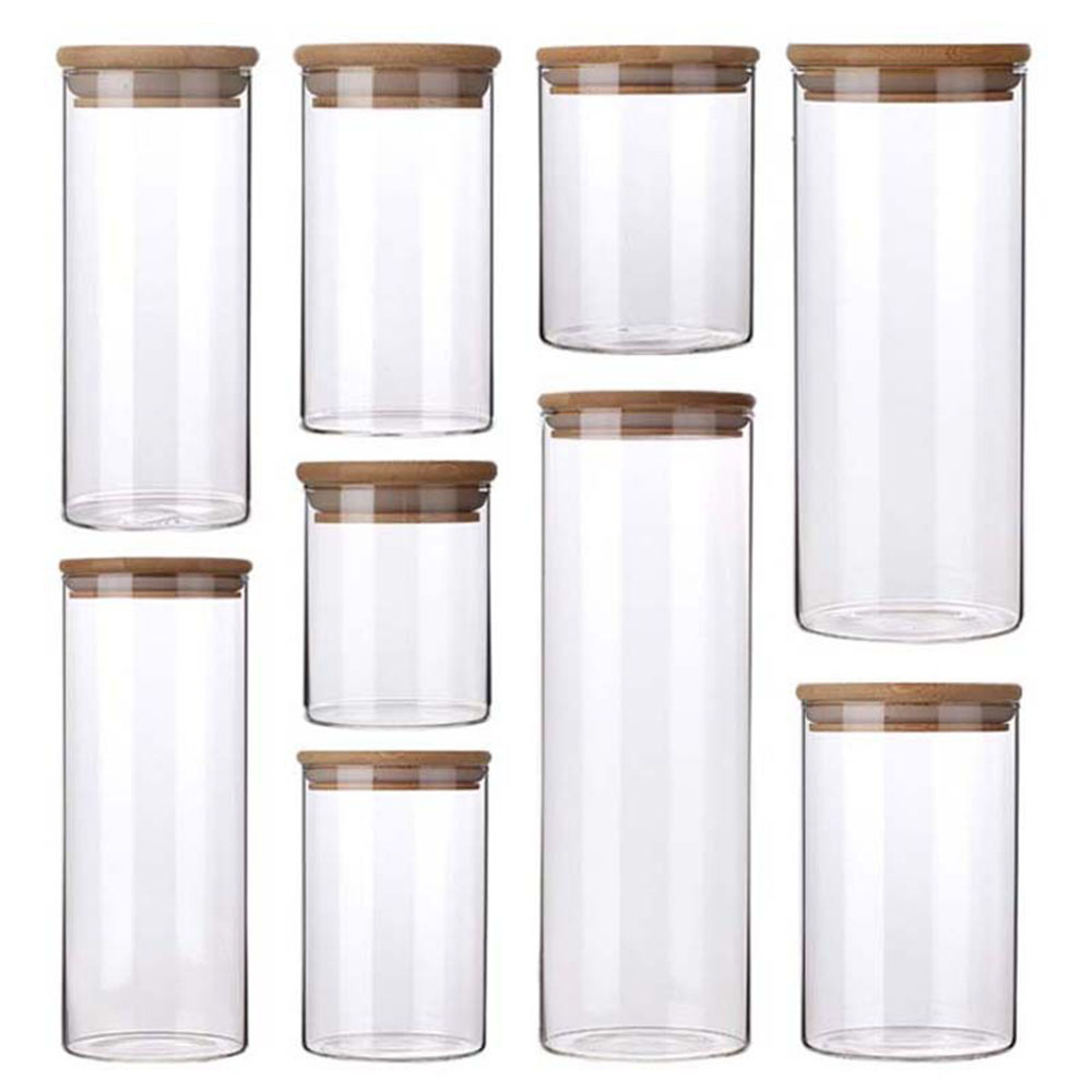 Food Storage Drums - 4/8pcs 250ml 500ml 1000ml ขวดแก้วพร้อมฝาปิดไม้ไผ่ Jar