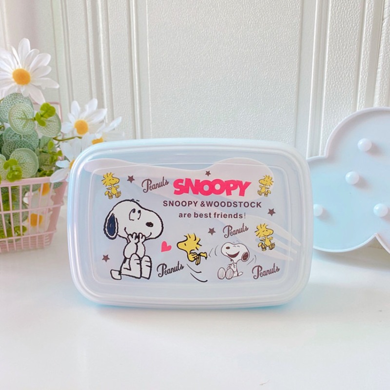 Food Storage With Scoop - กล่องอาหารกลางวันคาวาอี้ลายสนูปปี้พร้อมช้อนส้อม กล่องเก็บอาหารลายการ์ตูนพีนัทส์สนูปปี้ กล่องเบนโตะแบบพกพาปิดผนึก