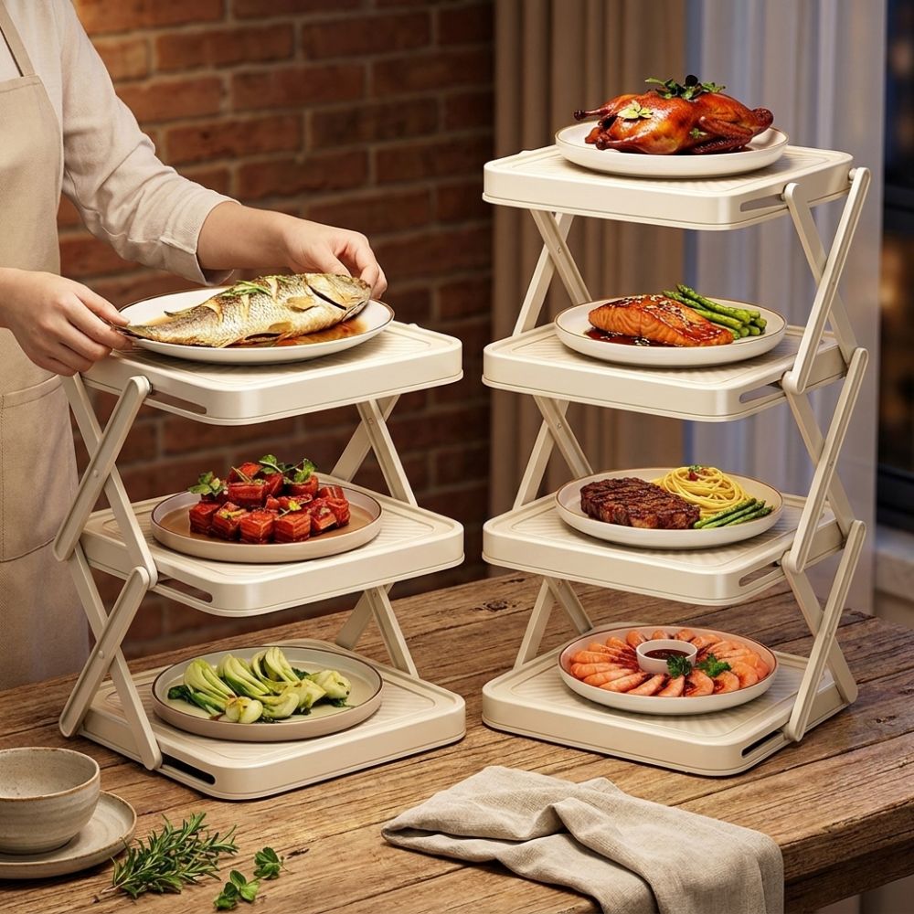 Food Storage And Preparation - ชั้นวางจานเตรียมอาหาร 3/4 ชั้น ขนาดใหญ่ พับเก็บได้ ประหยัดพื้นที่