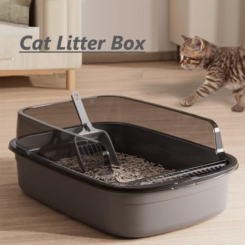 Food Storage With Scoop - กระบะทรายแมวแบบกึ่งปิด ขอบสูง ป้องกันการกระเด็น พร้อมที่ตักทราย อุปกรณ์ทำความสะอาดสำหรับแมว