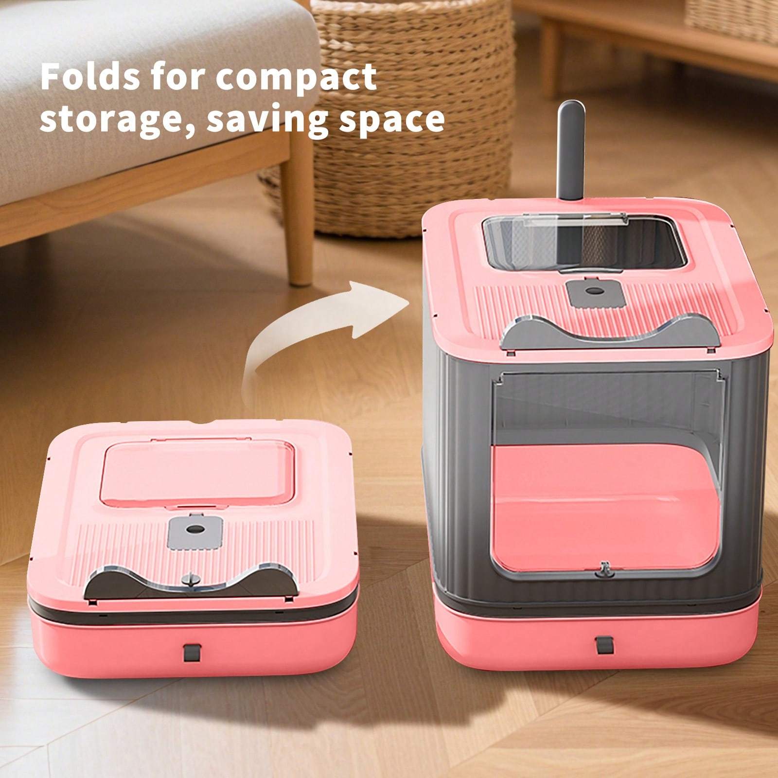 Food Storage With Scoop - กระบะทรายแมวแบบพับได้, กระบะทรายแมวแบบปิดมิดชิดพร้อมฝาปิด, กระบะทรายแมวแบบมีฝาปิดพร้อมที่ตัก, ควบคุมกลิ่นได้, ทำความสะอาดง่าย, มี