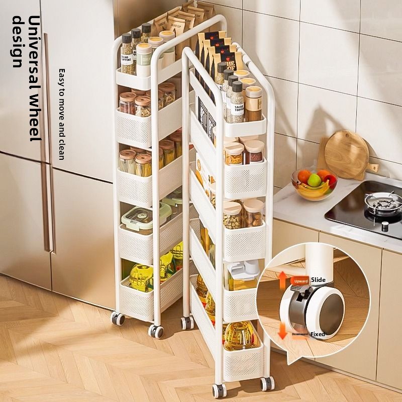 Food Storage Rack For Kitchen - สแตนเลสห้องครัวชั้นวางรอยแยกตู้เย็นด้านข้างดึงออกตู้ห้องน้ํารถเข็นแคบมากช่องว่างตู้เก็บของ