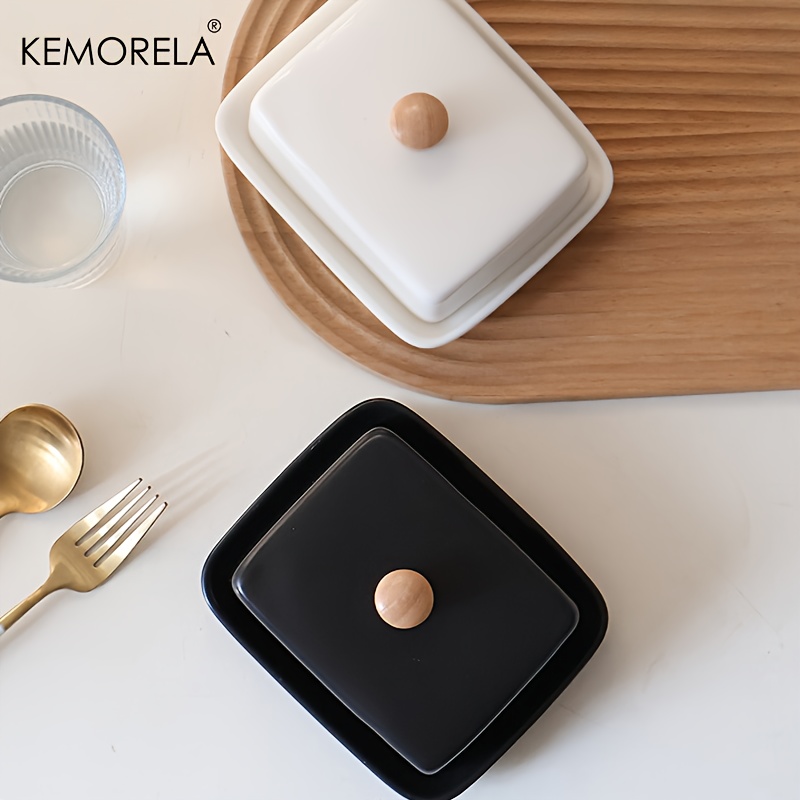 Food Storage For Restaurant - กล่องใส่เนยเซรามิกพร้อมฝาปิด ทรงสี่เหลี่ยมผืนผ้า ปิดผนึกได้ กล่องเก็บชีส ดีไซน์หรูหราและสง่างามสำหรับห้องครัวและร้านอาหาร