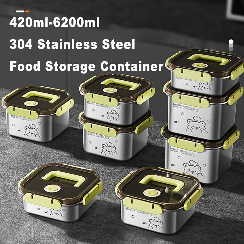 Food Storage Large - COOKER KING 420ml-6200ml ภาชนะเก็บอาหารสแตนเลสความจุขนาดใหญ่, ตู้เย็น/เตาอบปลอดภัย, กล่องอาหารกลางวันสําหรับการเดินทาง,
