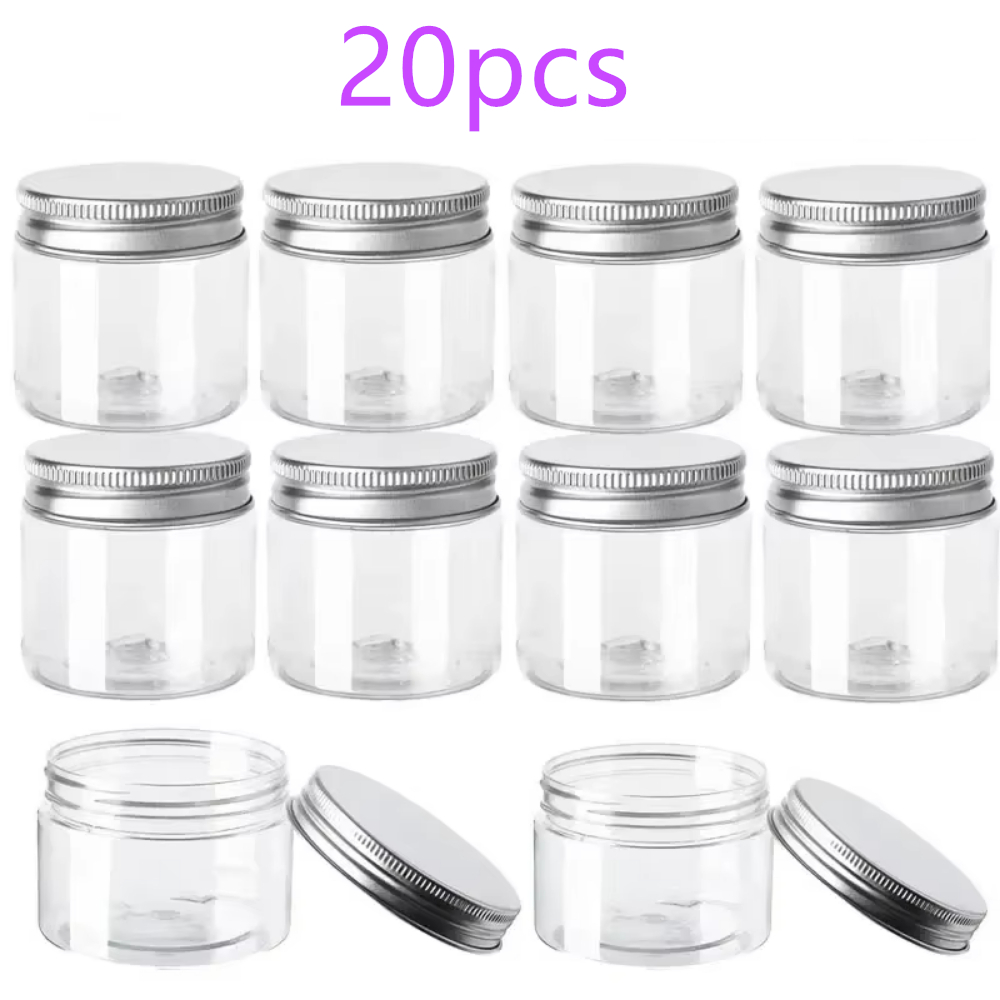 Food Storage Drums - 20 ชิ้น/ล็อต 30/50/60/80ml พร้อมฝาปิดอลูมิเนียมรอบกระป๋องพลาสติกเปล่าขวดเครื่องสําอางอาหารขวดหม้อ