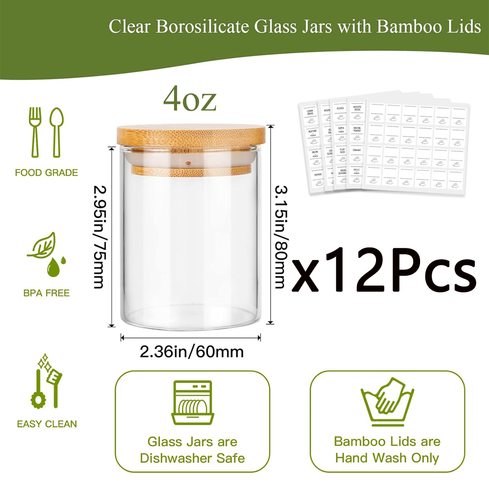 4oz ขวดเครื่องเทศแก้วพร้อมฝาไม - Food Storage Drums บทวิจารณ์และราคา