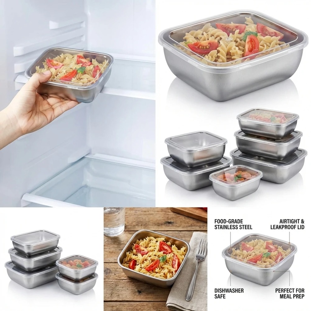 ชุดกล่องเก็บอาหารสแตนเลส 6 ชิ้ - Food Storage Box Stainless Steel บทวิจารณ์และราคา