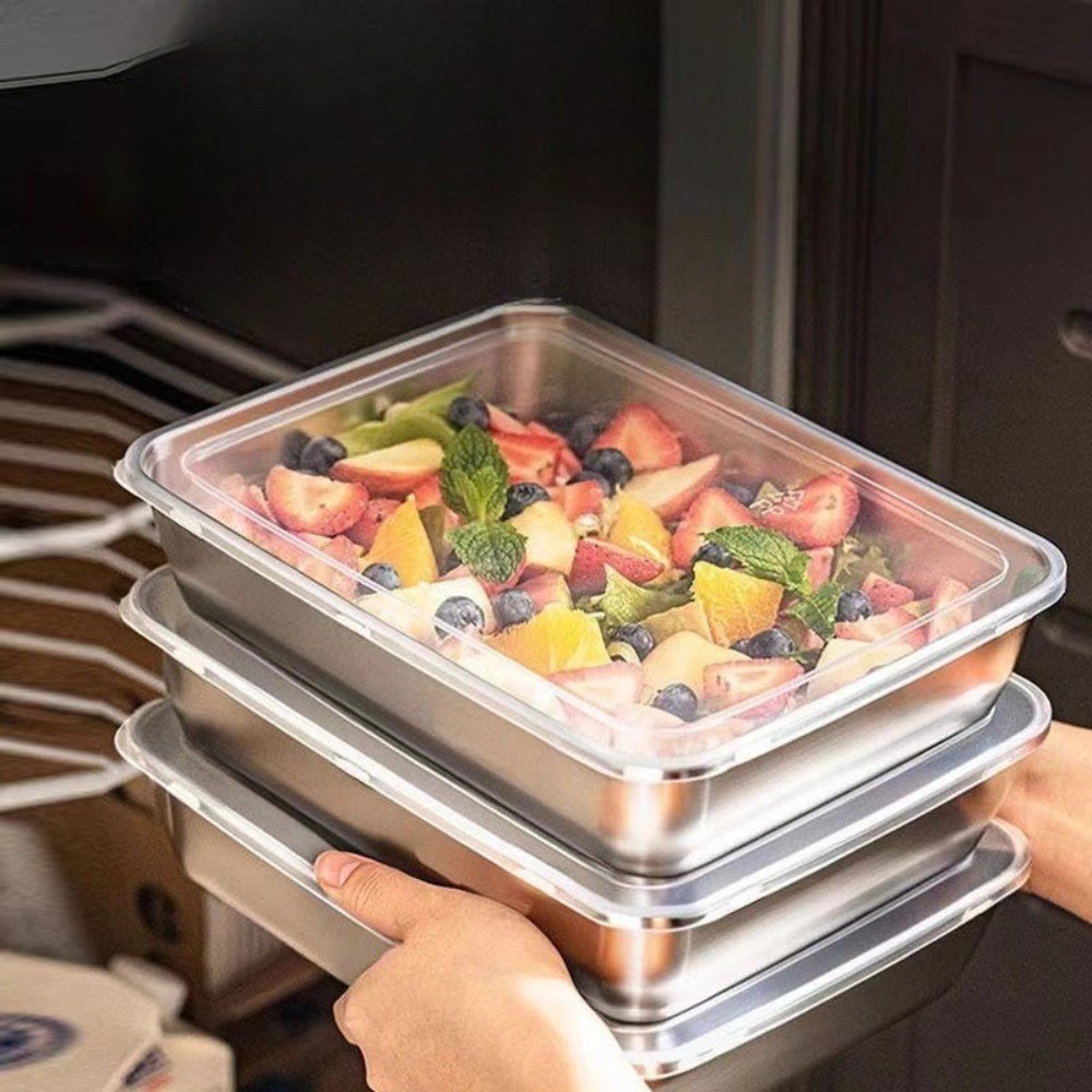 ถาดเสิร์ฟสแตนเลสเกรดอาหารพร้อม - Food Storage Box Stainless Steel บทวิจารณ์และราคา
