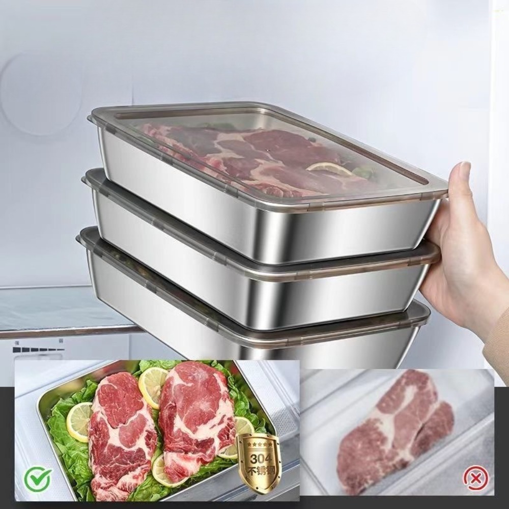 ถาดเสิร์ฟสแตนเลสเกรดอาหารพร้อม - Food Storage Box Stainless Steel บทวิจารณ์และราคา